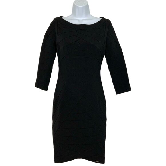 Just Cavalli Bodycon Dress S Black 3/4 Sleeves Mini Bandage Seams Quiet Luxury - Picture 1 of 12